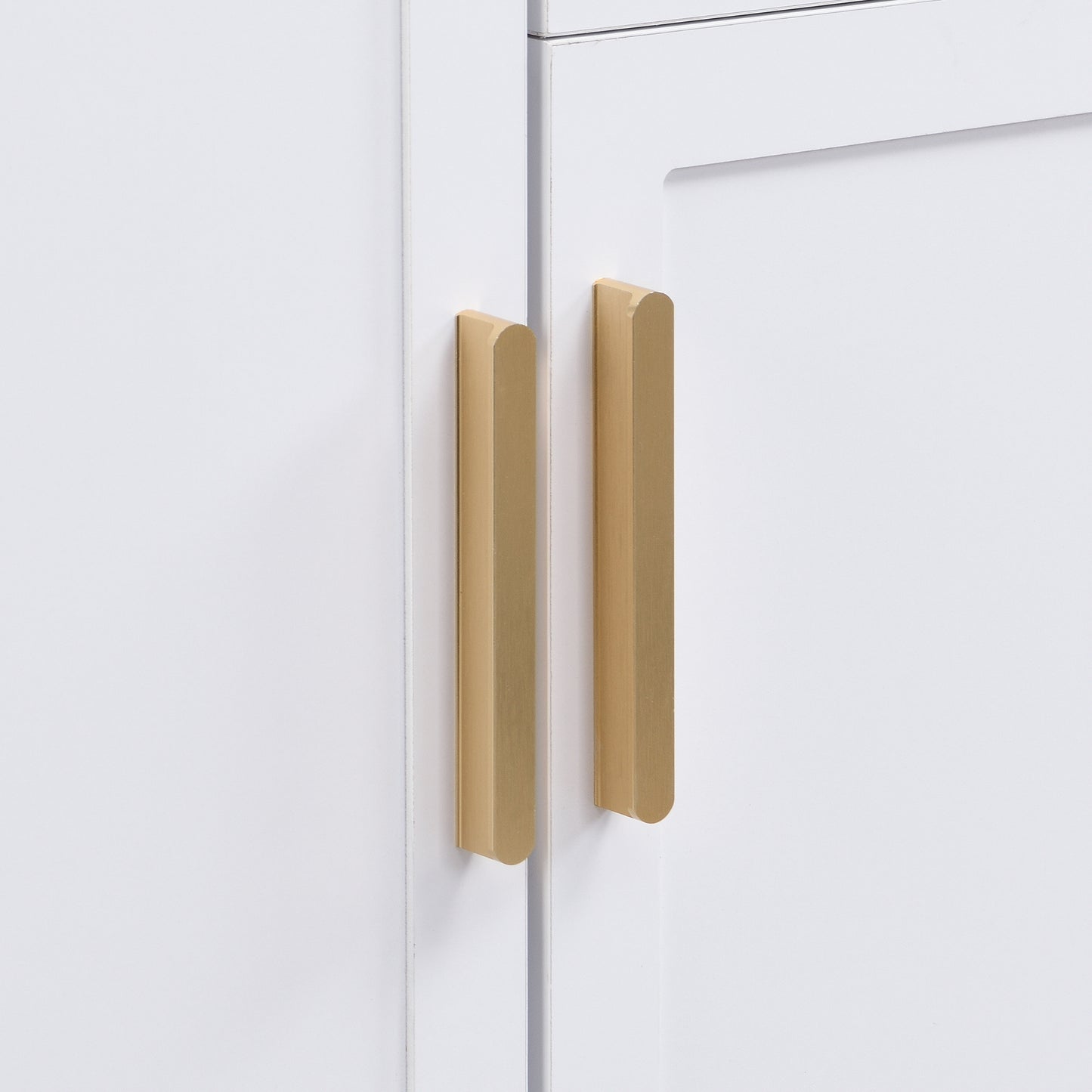 BTM Compact Wardrobe Hall Cabinet in White with Adjustable Shelves, Soft-Close Hinges, Hook Rail, Arched Doors, and Gold Metal Legs, Modern Hall Furniture 80×175.5×35 cm