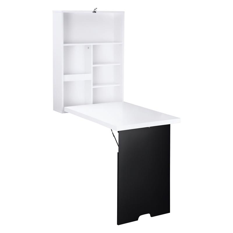 Wall-Mounted Folding Desk with 5-Compartment Tabletop - Heavy-Duty Steel Space-Saving Design, Black & White Modern Minimalist Style, Space-Saving Wall-Mounted Desk for Home Office, Small Spaces, Dorms, Apartments - Sturdy Ste