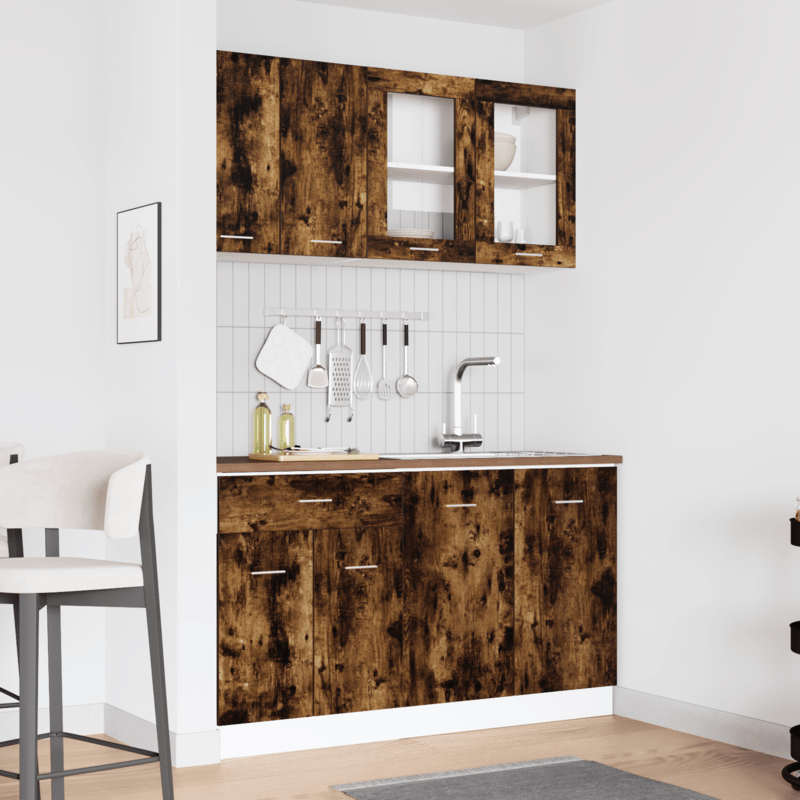 Keukenkast Set – Keukenkasten – Opbergkasten – Keukenmeubels – Keukenkastjes – 4-delig – Smoky Oak Bonded Hout – Duurzaam & Stijlvol