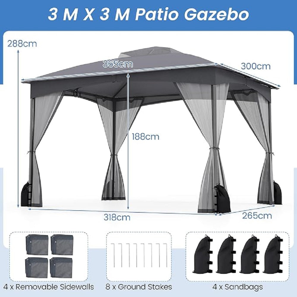 Outdoor Pavilion – Tuinpaviljoen – Tuinoverkapping – Partytent – Terras Overkapping – 365x300 cm – Dubbel Dak & Mesh Zijkanten