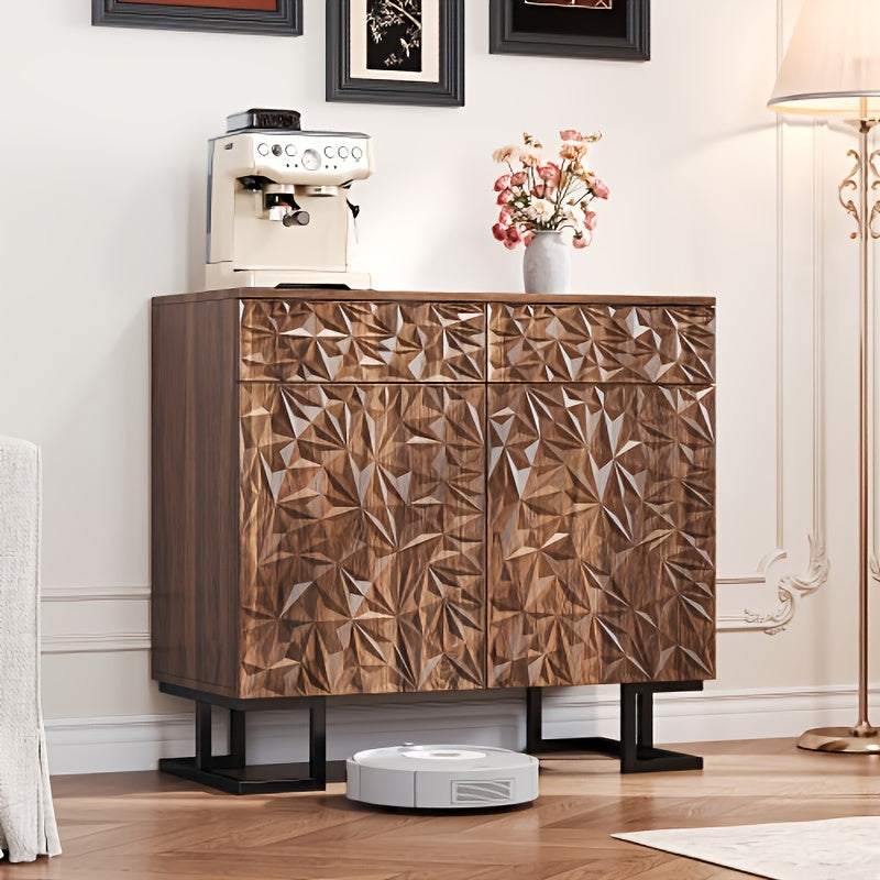 Dressoirkast – Dressoir – Opbergkast – Sideboard – Kast – Modern Klassiek Bruin – Stevige Metalen Poten – 2 Lades + 2 Deuren met Soft-Close – Compact 68,5 cm Hoog