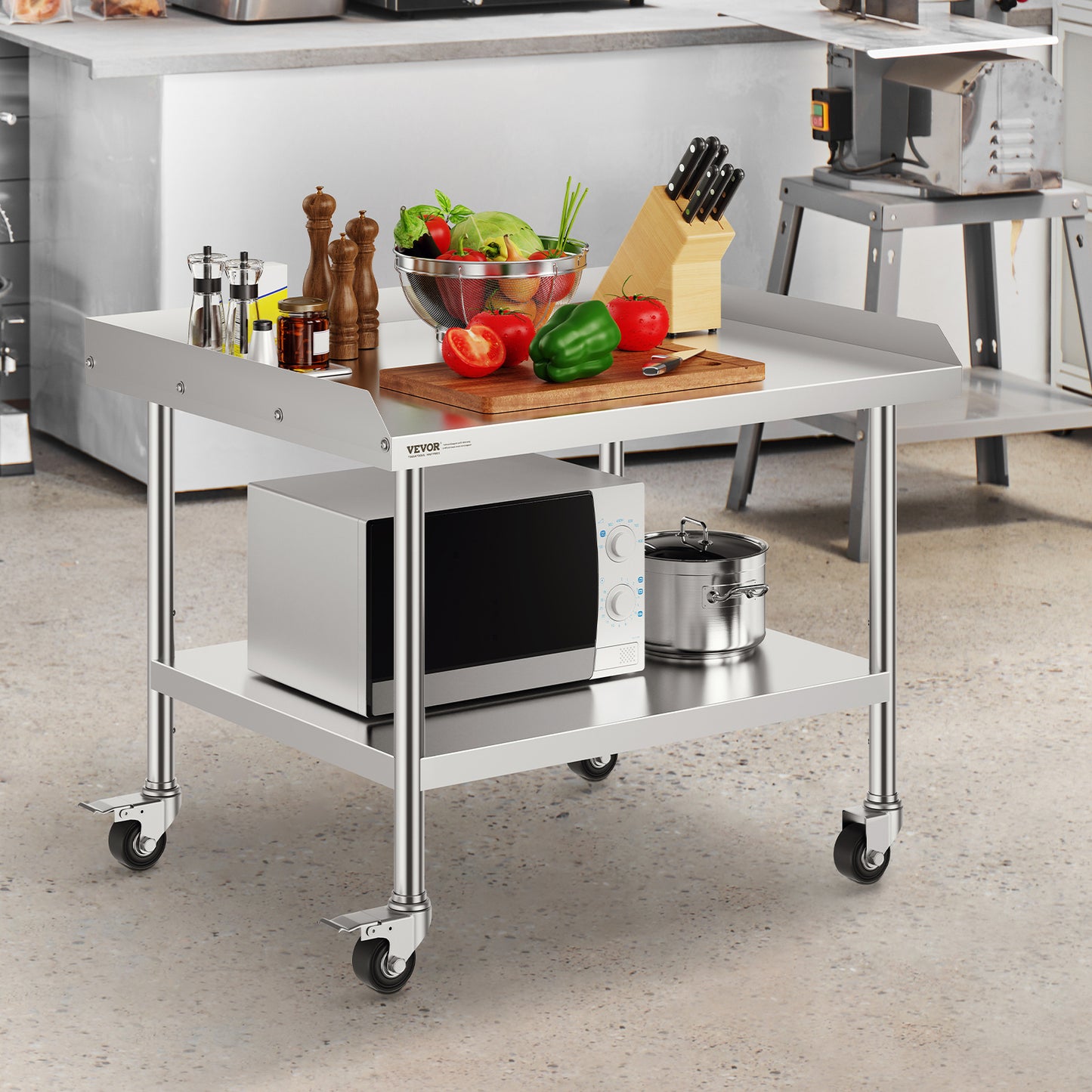 RVS Werktafel – Werkbank – Keukentafel – Werkruimte Tafel – Werkblad – 76x91x76 cm – 0,8 mm Roestvrij Staal – 4 Zwenkwielen Met Rem