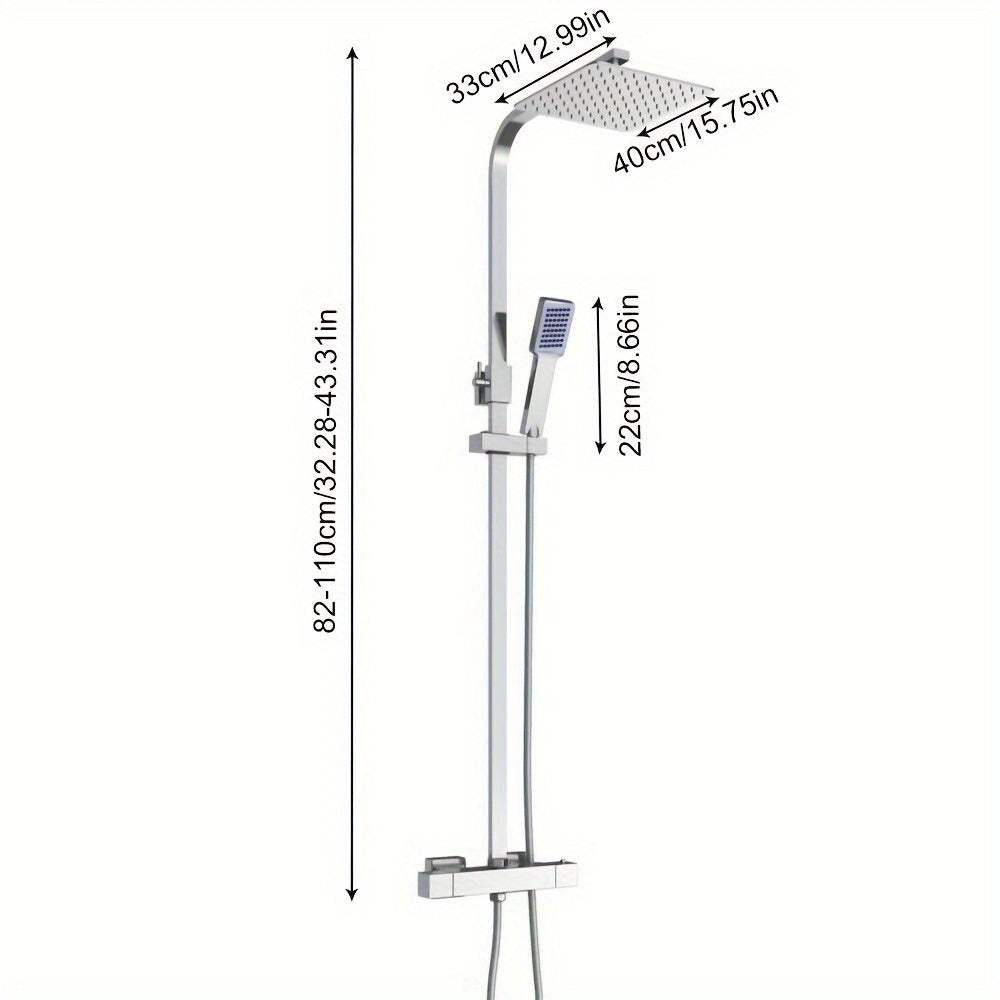 Badkamer Thermostatische Douchemengkraan – Regenfontein Douchekraan – Opbouw Douchekraan – Regendouche Set – Chroom – 30,48 cm Groot Vierkant – Roestvrij Staal