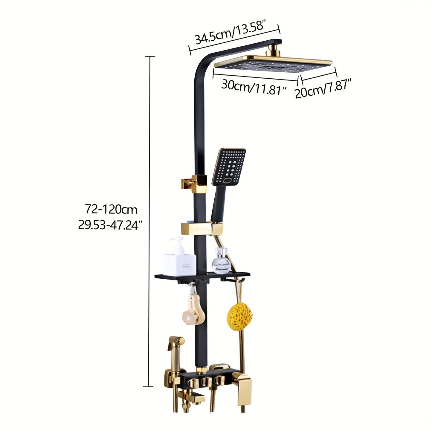 Regendouche – Douche Set – Handdouche – Douchekraan – Douchesysteem – Zwart-Goud – Verstelbare Hoogte – Messing & RVS