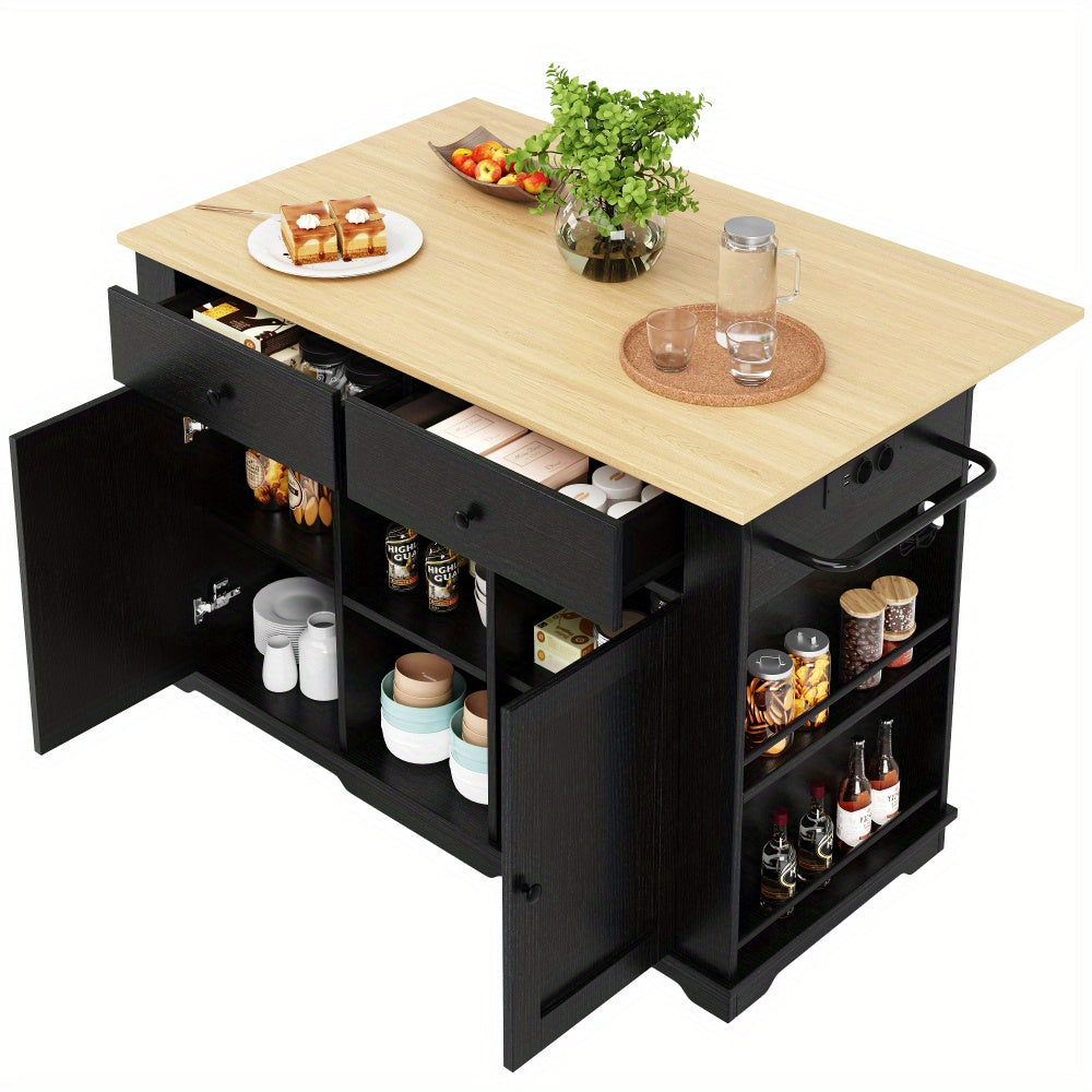 Heavy-Duty Metal Kitchen Island Cart with Worktop - Mobile Kitchen Storage Cabinet, 2 Drawers & 6 Compartments, Space-Saving Rolling Kitchen Organizer with Cabinet, for Small/Large Kitchens, Dining Room, or Home - Easy Assemb