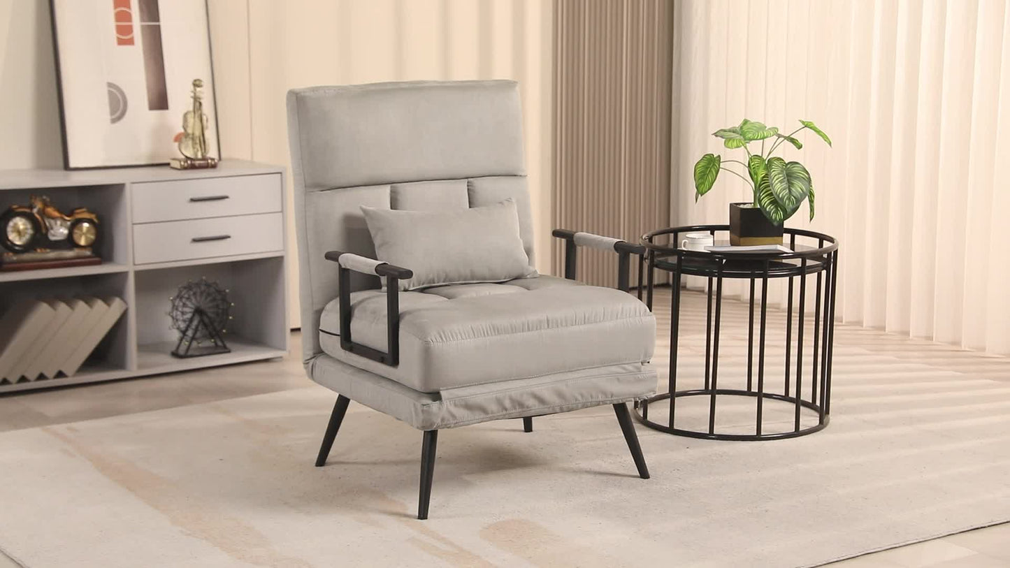 Bedbank – Slaapstoel – Slaapbank – Fauteuil – Logeerbed – Verstelbare Rugleuning 5-standen – Fluweelachtige Bekleding Grijs