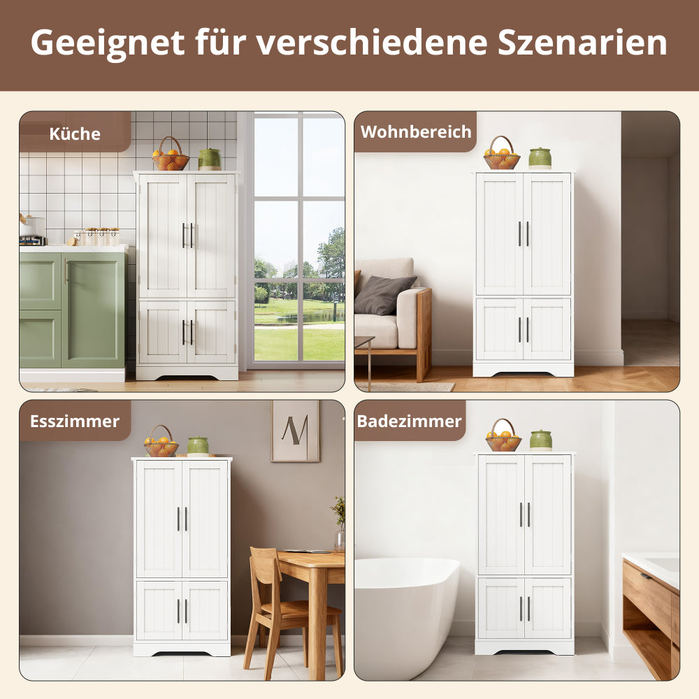 Sideboard, Crockery Cabinet with Adjustable Shelves | Upper Section for Food, Dishes, Spices; Lower Section for Appliances like Microwaves; Suitable for Kitchens, Dining Rooms, Living Rooms; White, Metal, Floor Mount, Modern