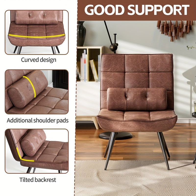 Loungefauteuil – Loungestoel – Relaxfauteuil – Fauteuil – Zithoekstoel – Verstelbare Rugleuning – Ergonomische Lendensteun – Memory Foam – Bruin Rood