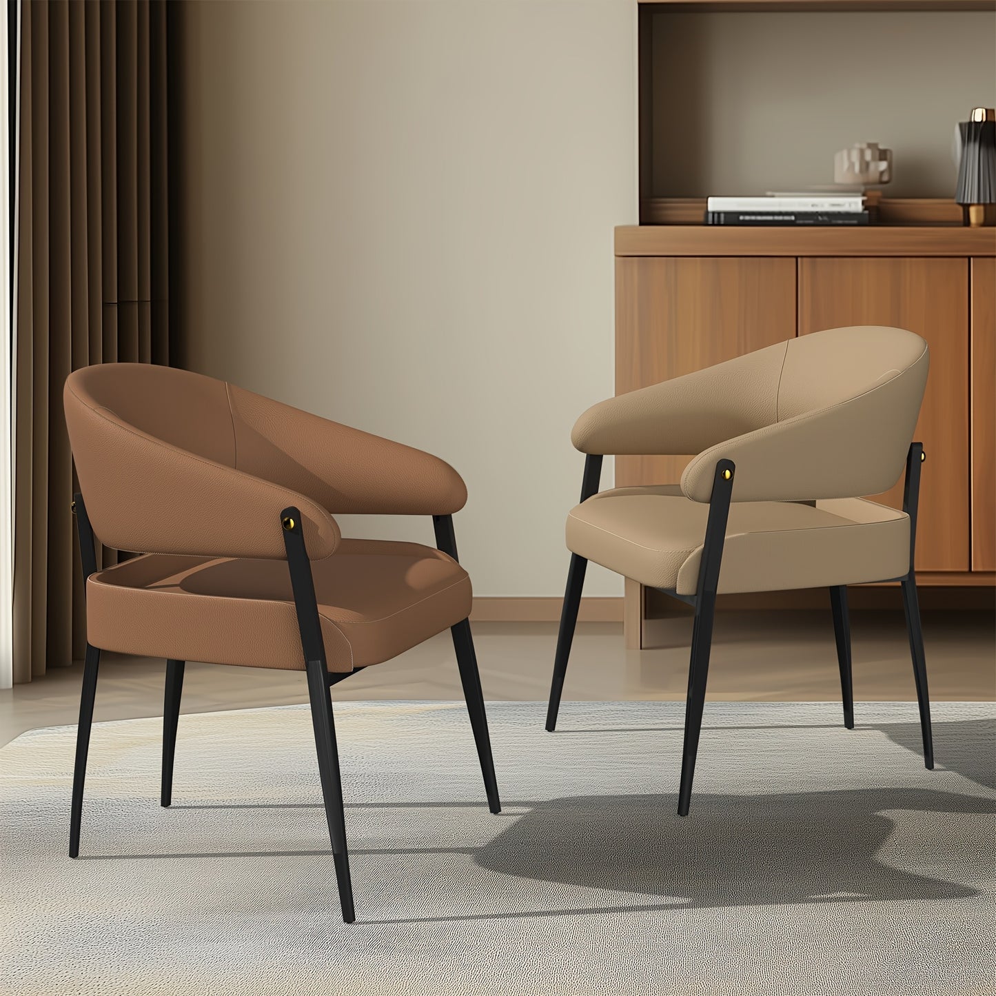 Eetkamerstoelen – Stoelen – Dining Chairs – Keukenstoelen – Zitmeubilair – Set Van 2 – Microfiber Bekleding – Ergonomisch Design – Bruin Zwart
