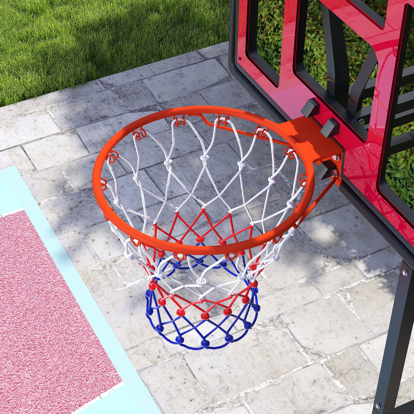 Basketbalring – Basketbalbord – Basketbalnet – Basketbalsysteem – Basketbaldoel – Verstelbaar 200-260 cm – Met Wieltjes – Rood – Voor Buitengebruik