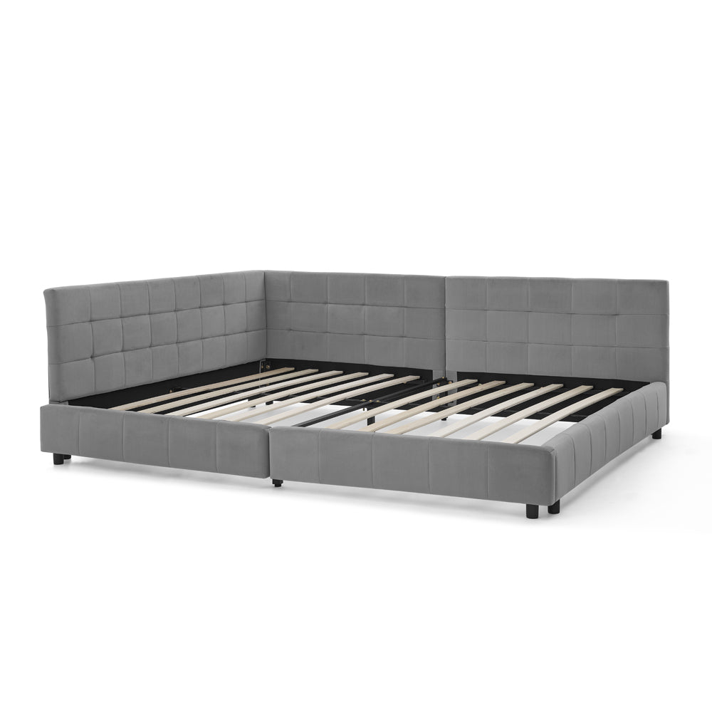Hoekbankbed – Slaapbank – Bedbank – Loungesofa – Bedbank Hoek – Donkergrijs Velvet – 160x200 cm Tweepersoonsbed – Massief Eucalyptus Hout & IJzeren Frame