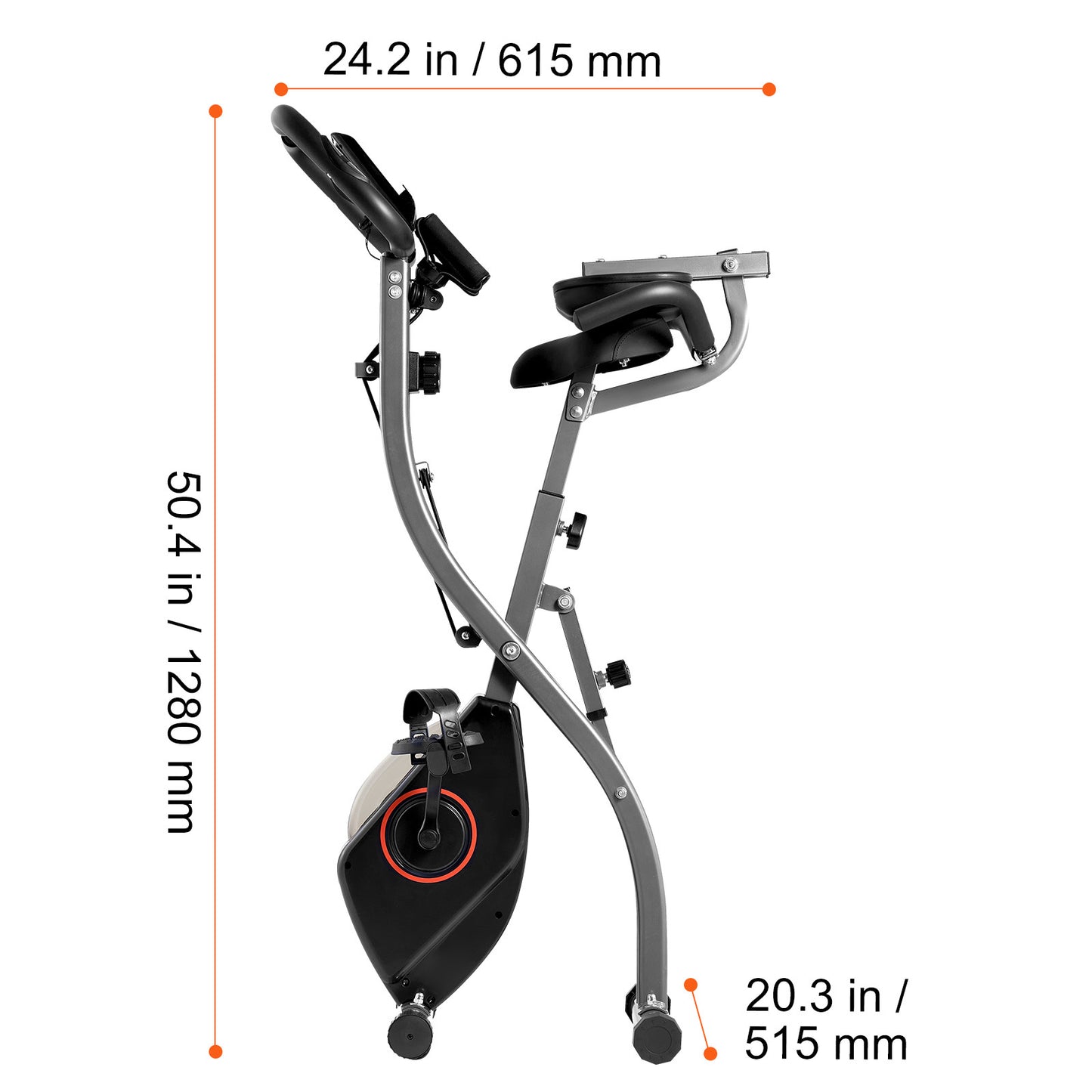 3-in-1 Hometrainer – Opvouwbare Fiets – Fitnessfiets – Binnenfiets – Spinningfiets – Oranje Zwart – Instelbare Magnetische Weerstand – Stabiel Stalen Frame