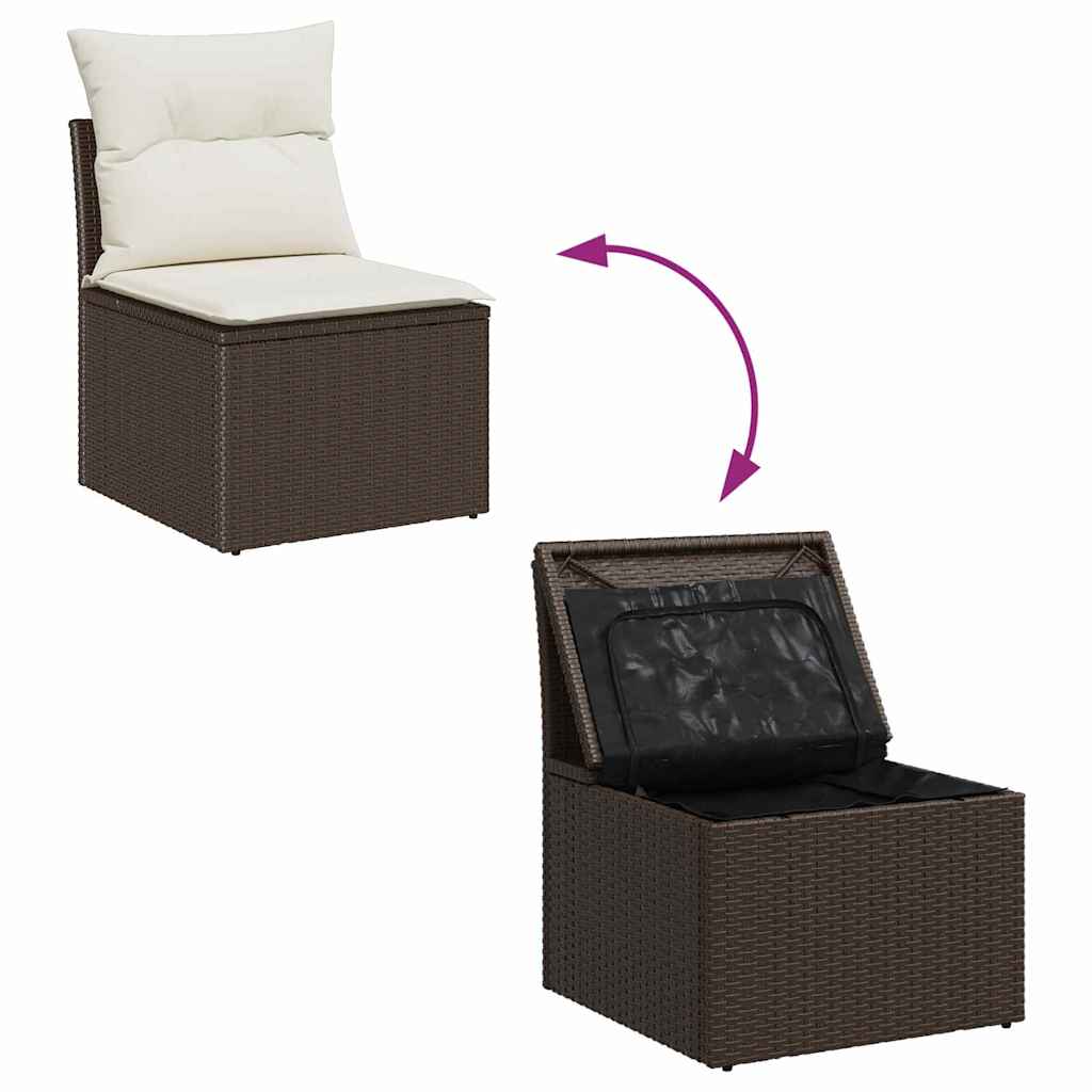 Tuinbank – Buitenbank – Loungeset – Modular Sofa – Tuinmeubel – 7-Zits – Weerbestendig Polyrattan – Met Witte Kussens