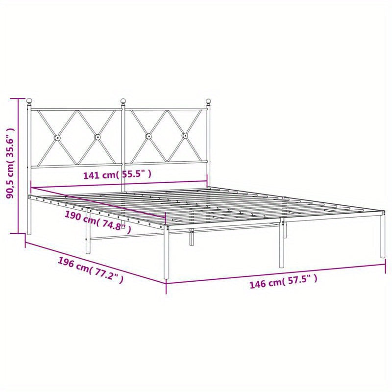 Metal Bed Frame with Headboard, 140X190 Cm