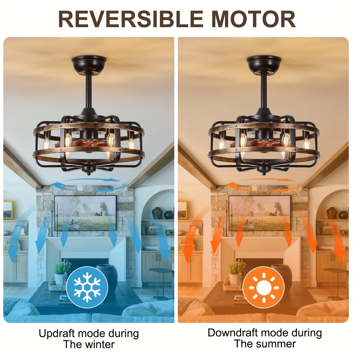 Retro Industriële Plafondventilator – Vintage Ventilator – Industriële Ventilator – Plafondventilator Met Licht – Plafondventilator Met Afstandsbediening – Fluisterstille Motor – Omkeerbare Waaierbladen