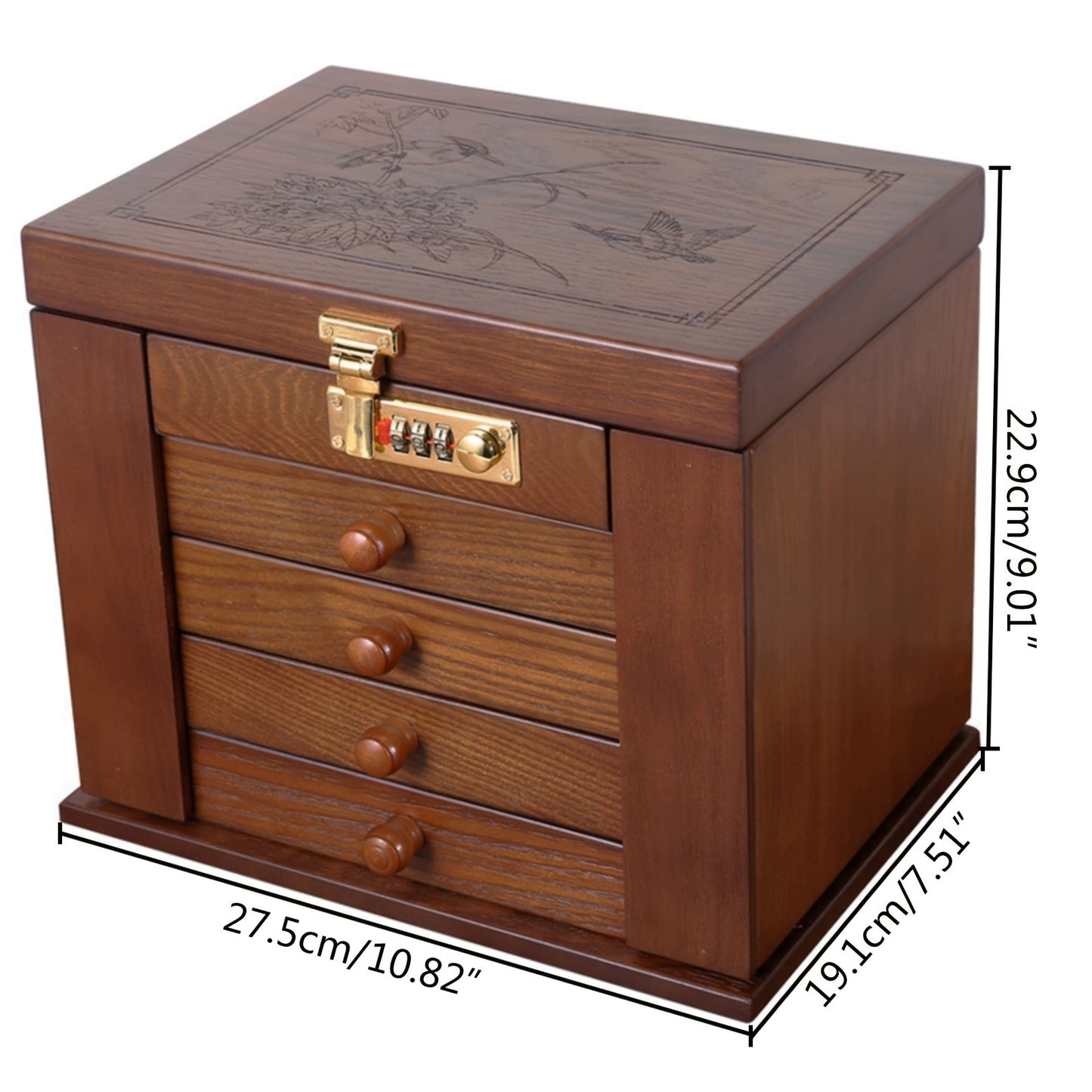Houten Sieradenkist – Sieradendoos – Schmuckdoos – Juwelenkoffer – Opbergbox – 5 Lagen Vintage Design – Met Slot En Spiegel