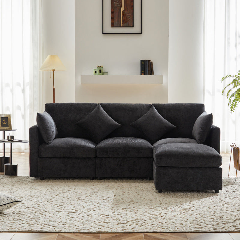 Hoekbank – Hoeksalon – L-Vormige Bank – Loungebank – Slaapbank – Chenille Stof – Met Losse Voetenbank – Stevig Metalen Frame – Geschikt Voor 3-4 Personen