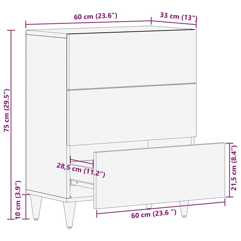 Dressoir – Buffetkast – Opbergkast – Ladekast – Kast – Massief Mangohout Wit – Compact 60x33x75 cm – Stevig & Eigentijds Europees Design