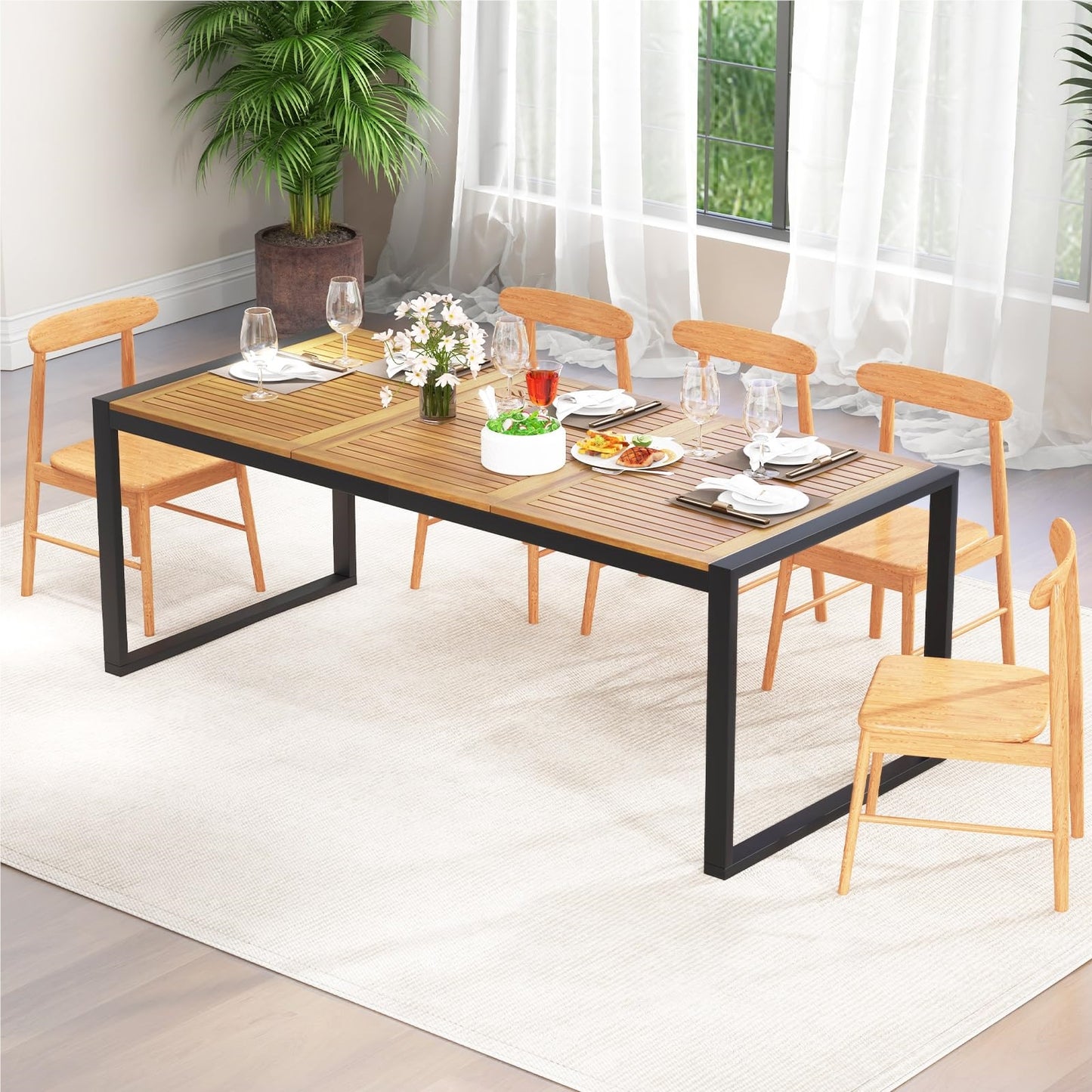 Tuintafel – Buiten Tafel – Eettafel Tuin – Terrastafel – Balkon Tafel – Acaciahout – 200x90cm – Parasolgat – 8 Personen