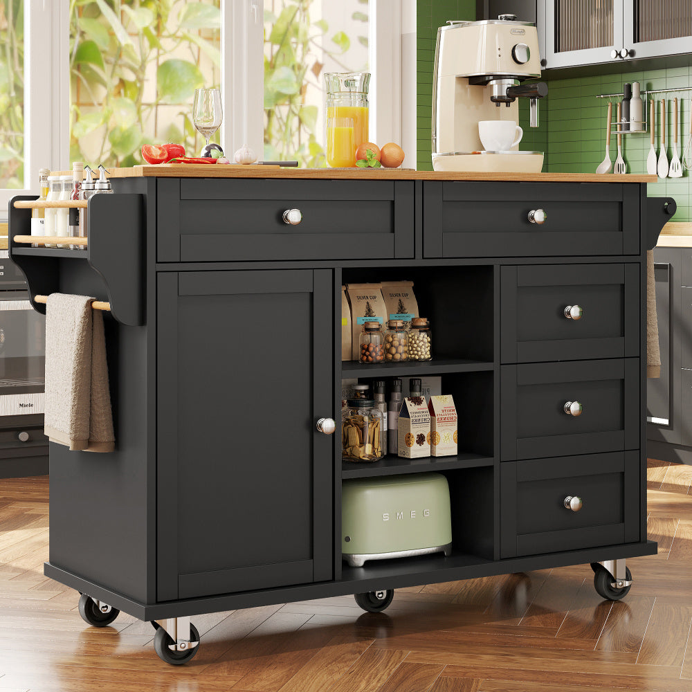 Serveerwagen – Keukentrolley – Opbergtrolley – Rolwagen – Keukenwagen – Mobiel en Vast Zetbaar – 134 x 46 x 92 cm – Strak Zwart Design