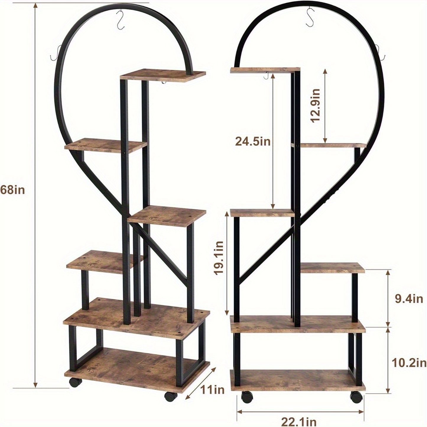 Hoekboekenplank – Boekenrek – Opbergkast – Wandplank – Boekenkast – Industrieel Metaal – 5 Lagen Met Bogen – Stevig A-Frame Design – Eenvoudig In Elkaar Te Zetten – Diepzwart