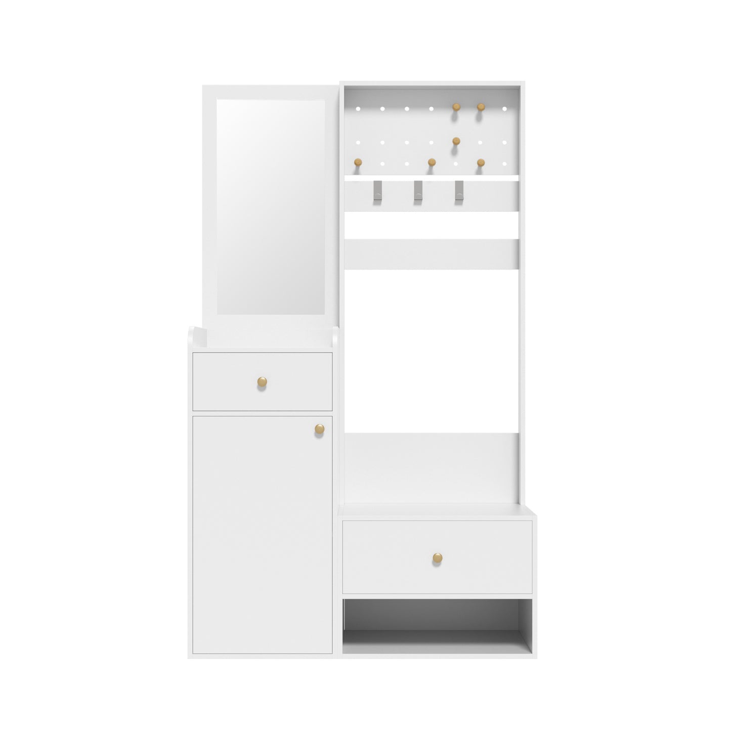 Compact Halmeubel – Hal Kast – Entree Meubel – Schoenenrek – Kapstok – Met Spiegel & Verstelbare Haken – Modern Houtlook 105x38x180 cm