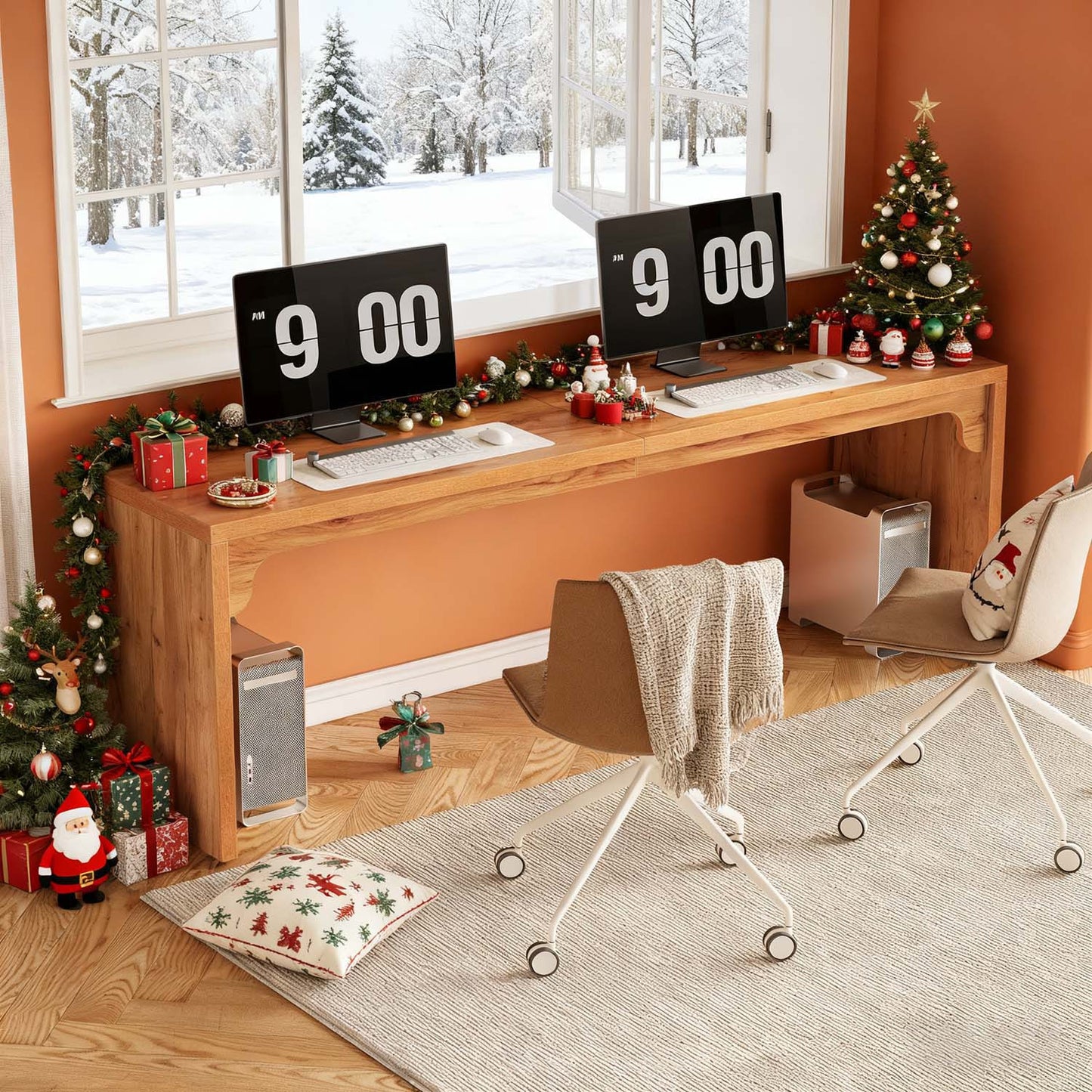 180x59x75cm Extra Long Double Computer Desk - Multi Functional Home Office PC Table for Conference Study and Dining Use, Brown Office Furniture, Daily Gift Idea and Home Essential