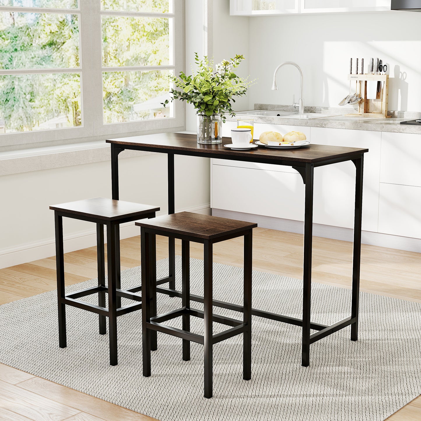Bartafelset – Eettafelset – Barkrukset – Bistroset – Hoog Tafelset – Industrieel Design – Compact 120x48x91 cm – Met Metalen Frame