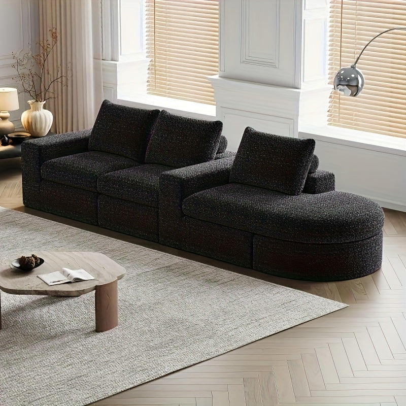 Hoekbank – Hoeksalon – L-bank – Modulair – Slaapbank – Zwart – Chaise Lounge – Zachte Katoenvulling – Zonder Hout