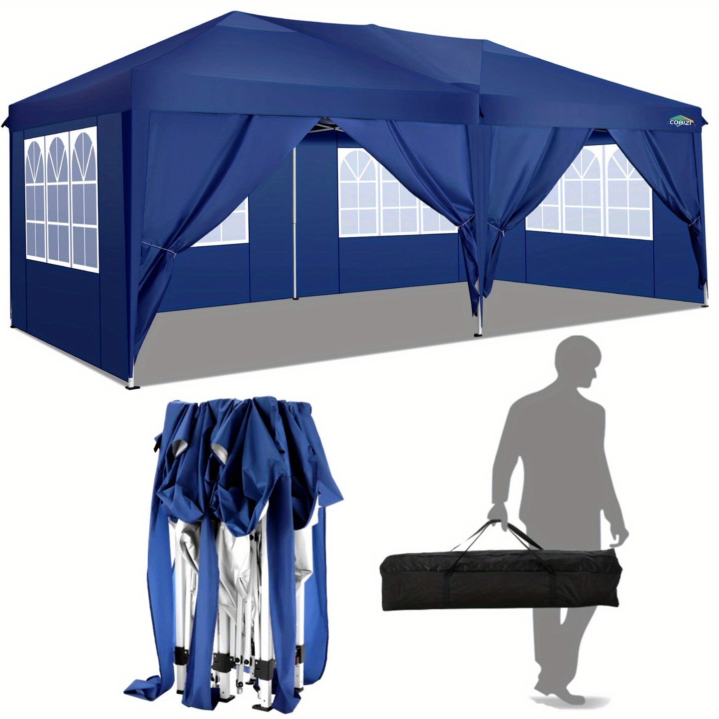 Pop-up Tent – Vouwtent – Partytent – Markttent – Schuiltent – Deep Blue – 3x6 Meter – 6 Verwijderbare Zijwanden - Diepblauw