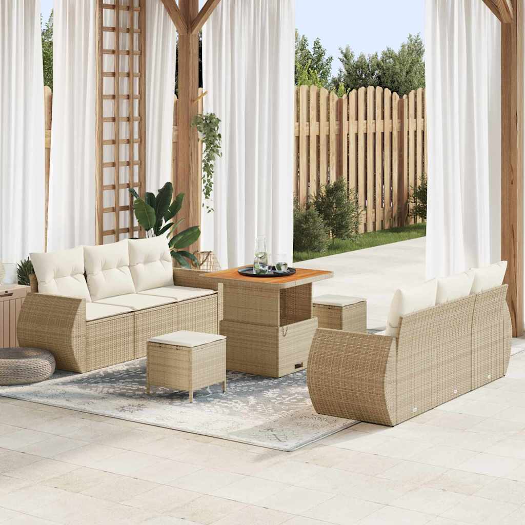 Loungeset – Tuinbank – Tuinmeubelset – Buitenmeubels – Loungesofa – Beige/Crème – Handgeweven Rattan – Weerbestendige Kussens