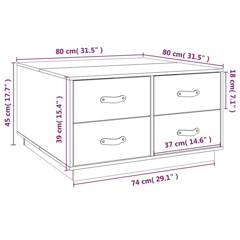 Coffee table 80x80x45cm solid pinewood honingbruin Removable, suitable for indoor use and suitable for all seasons, Living Room Furniture, Home Decor, Modern Design, Contemporary Furniture, Durable Material, Handcrafted Table