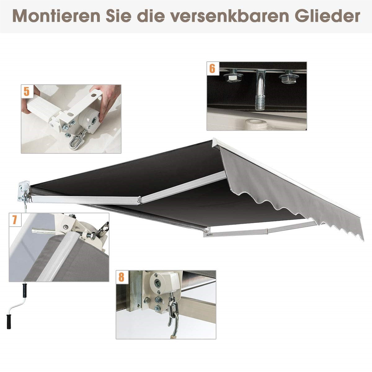 Zonnescherm Verstelbaar – Zonwering Markies – Terrasscherm – Balkonzonwering – Patio Zonnescherm – Aluminium Frame – Waterdicht & UV-Bestendig – 250 x 200 cm – Handbediening Met Slangschijf