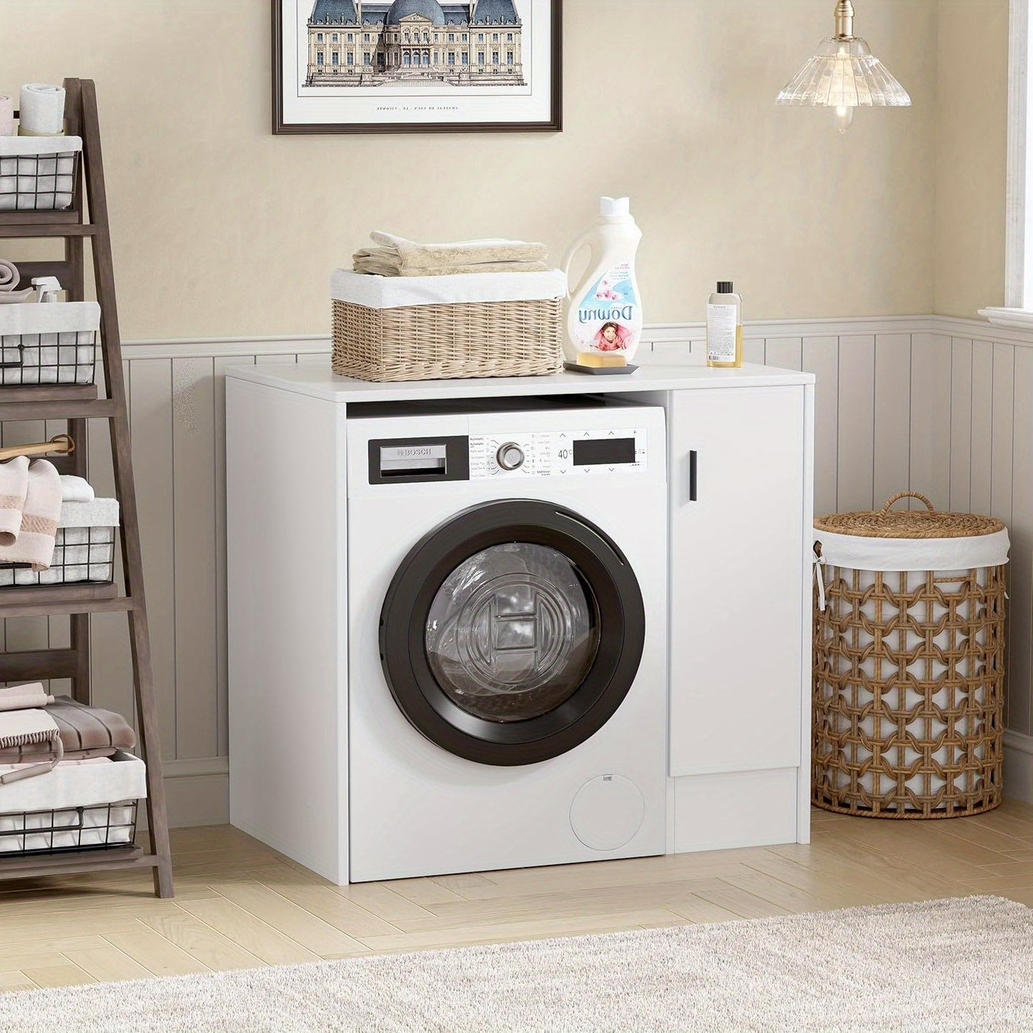 Wasmachinekast – Wasmachine Meubel – Opbergkast – Ombouw – Kast – Wit – 96x62x90 cm – Stevig Bovenblad 15mm – Ruimtebesparend Ontwerp