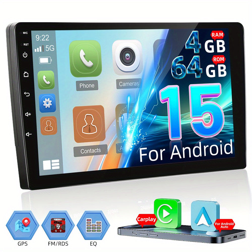 Autoradio – Car Stereo – Auto Radio – Multimedia Speler – Double DIN – 10 Inch HD Touchscreen – Android 15 Systeem – Draadloos CarPlay & Mirror Link – Inclusief AHD Camera & Microfoon