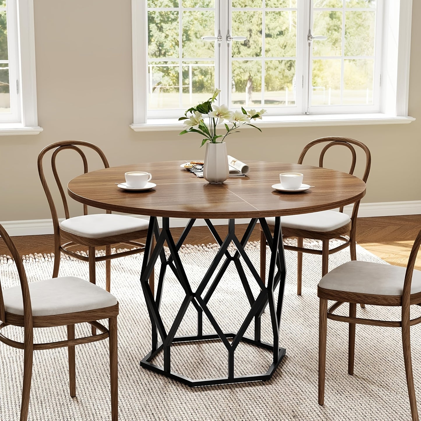 Ronde Eettafel – Eetkamertafel – Keukentafel – Tafel Met Verlengblad – Farmhouse Tafel – 119,38 cm Diameter – Warm Bruine Houtafwerking