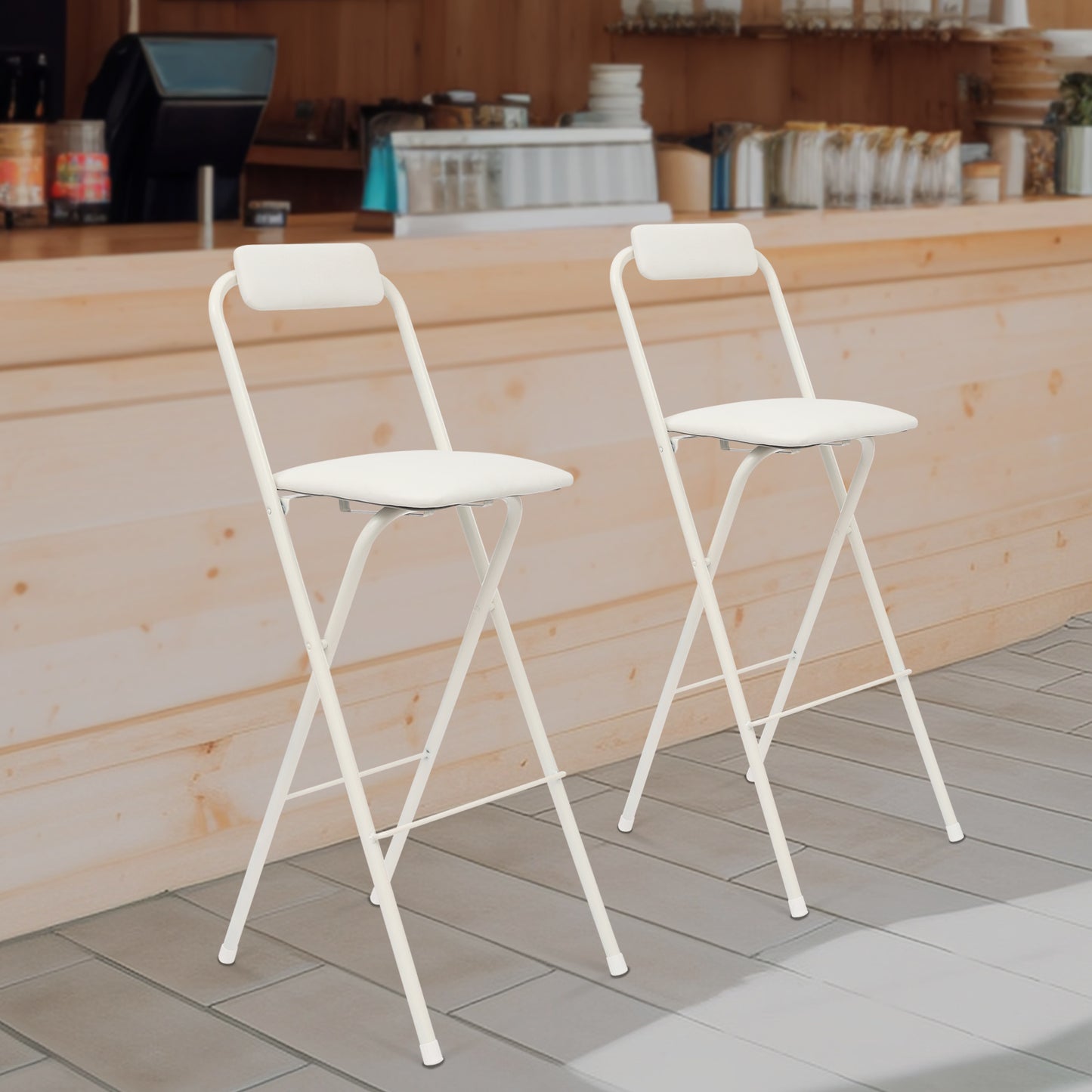 Inklapbare Barkrukken – Barkruk Set – Barstoelen – Hoge Stoelen – Keukenkrukken – Wit – Ruimtebesparend Inklapbaar Design – Stevig Carbonstaal Frame