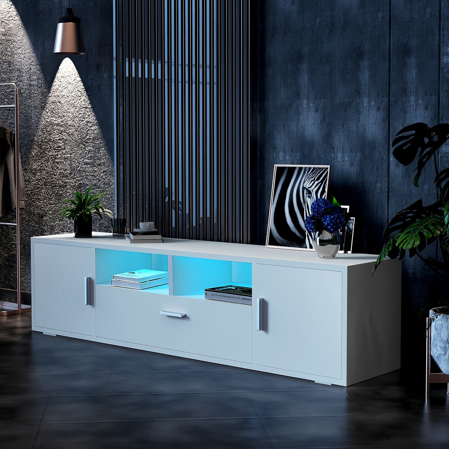 TV-Meubel – Tv-Kast – Tv-Stand – Tv-Dressoir – Mediameubel – Wit – 160 cm Breed – Dubbele Deuren & Lade