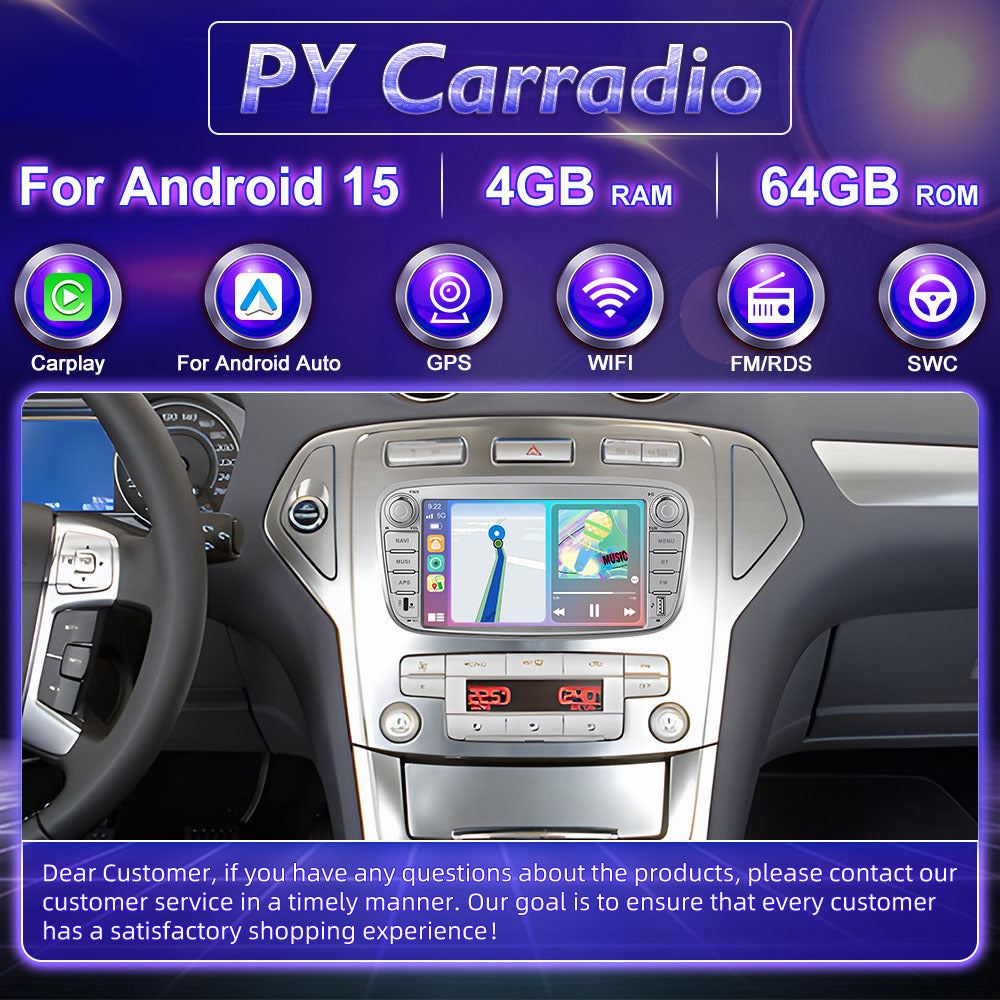 Android 15 Autoradio – Automotive Multimedia Systeem – Car Stereo – Inbouw Radio – Touchscreen Radio – 7 Inch Display – 4GB RAM & 64GB Opslag – GPS Navigatie & Bluetooth 5.0