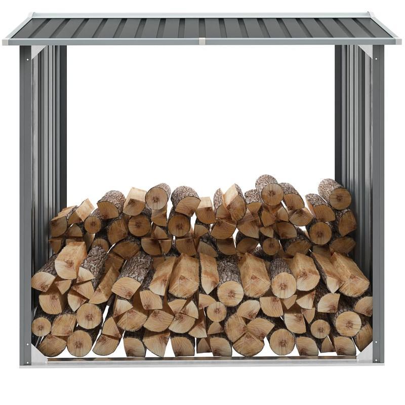 Houthok – Houtopslag – Brandhoutrek – Houtberging – Haardhout Rek – Verzinkt Staal – Weerbestendige Grijze Coating – 172 x 91 x 154 cm – Stevig Duurzaam Frame