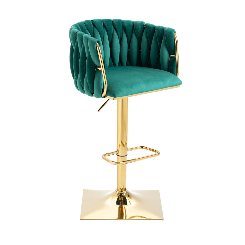Barkrukken Set – Barstoelen – Keukenstoelen – Draaibare Krukken – Eetkamerstoelen – Verstelbare Hoogte – 360° Draaibaar Met Gouden Frame – Smaragdgroen Fluweel