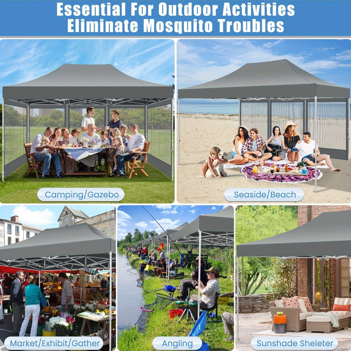 Pop-Up Tent – Vouwtent – Partytent – Overkapping – Paviljoen – Grijs – 3x4,5 Meter – Waterbestendig Oxford Doek