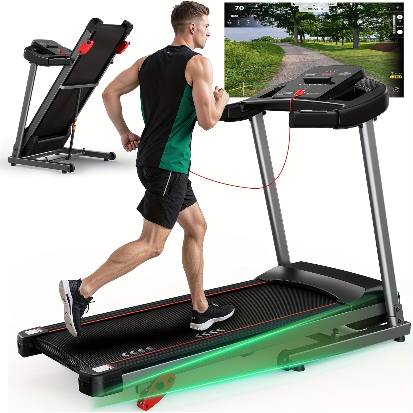 Loopband – Hardloopband – Wandelband – Treadmill – Walking Pad – 3 Hellingsniveaus – 2,5 PK Motor – Max 12 km/u – Draagvermogen 120 kg – App Compatible – Compact Design