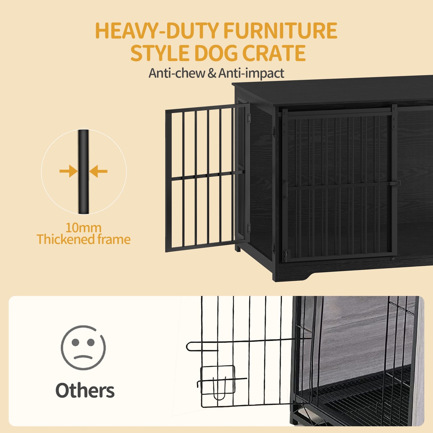 Hondenkennel – Hondenhok – Hondenbench – Hondenkooi – Binnenkennel – Met 2 Schuifdeuren – Geschikt Voor Honden Tot 100 Kg – Stevig Met Hout en Metaal – Modern Design 65x110x81 cm - QUORE