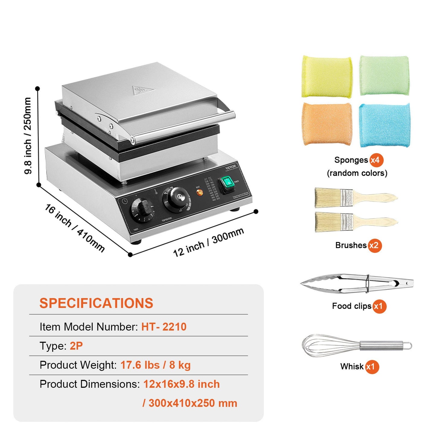 Wafelmaker – Wafelijzer – Wafelapparaat – Wafelmachine – Rechthoekige Wafels – 2000W Vermogen – RVS Behuizing Met Instelbare Temperatuur