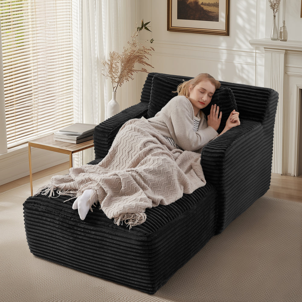 Bankbed – Slaapbank – Chaise Longue – Sofa Bed – Logeerbed – Corduroy Bekleding – Verstelbare Rugleuning – Direct Gebruiksklaar