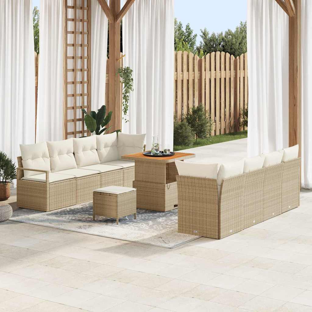 Tuinbank – Buitenbank – Loungeset – Buitenmeubel – 6-Zits – BeigePoly Rattan – Crème Kussens – Weerbestendig – Comfortabel