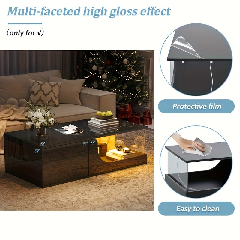 Salontafel – Coffee Table – Sofa Table – Woonkamertafel – Bijzettafel – Modern Design – Glas Tafelblad & Zwart Metaal Frame – 2 Lades Met Kastdeurtje – Compact & Praktisch