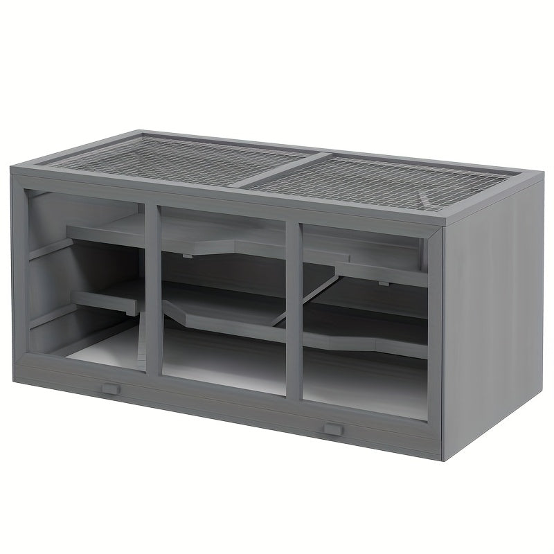 Kleedkooi – Dierenkooi – Knaagdierkooi – Hamsterkooi – Muizenkooi – 3 Verdiepingen Met Trapjes – Ventilatie En Uitneembare Bodem – Stevig Kunststof – Compact Grijs