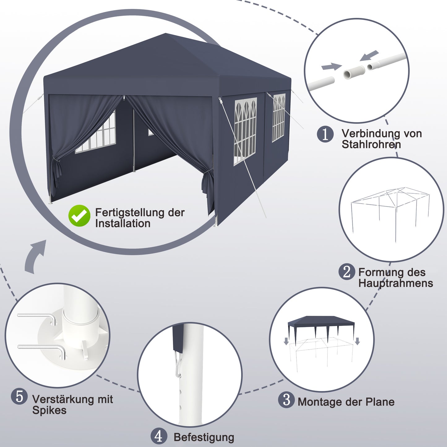 Partytent – Tuintent – Feesttent – Paviljoen – Vouwtent – Extra Groot 3x9m – Stalen Frame – Waterafstotend PE Dak